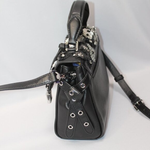 Michael Kors Black Sequined Floral Applique Bristol Small Top Handle Satchel - Picture 10 of 14